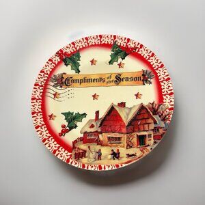 Clay Art Christmas Plate "Compliments Of The Season" 8" Round Holiday Share Dish